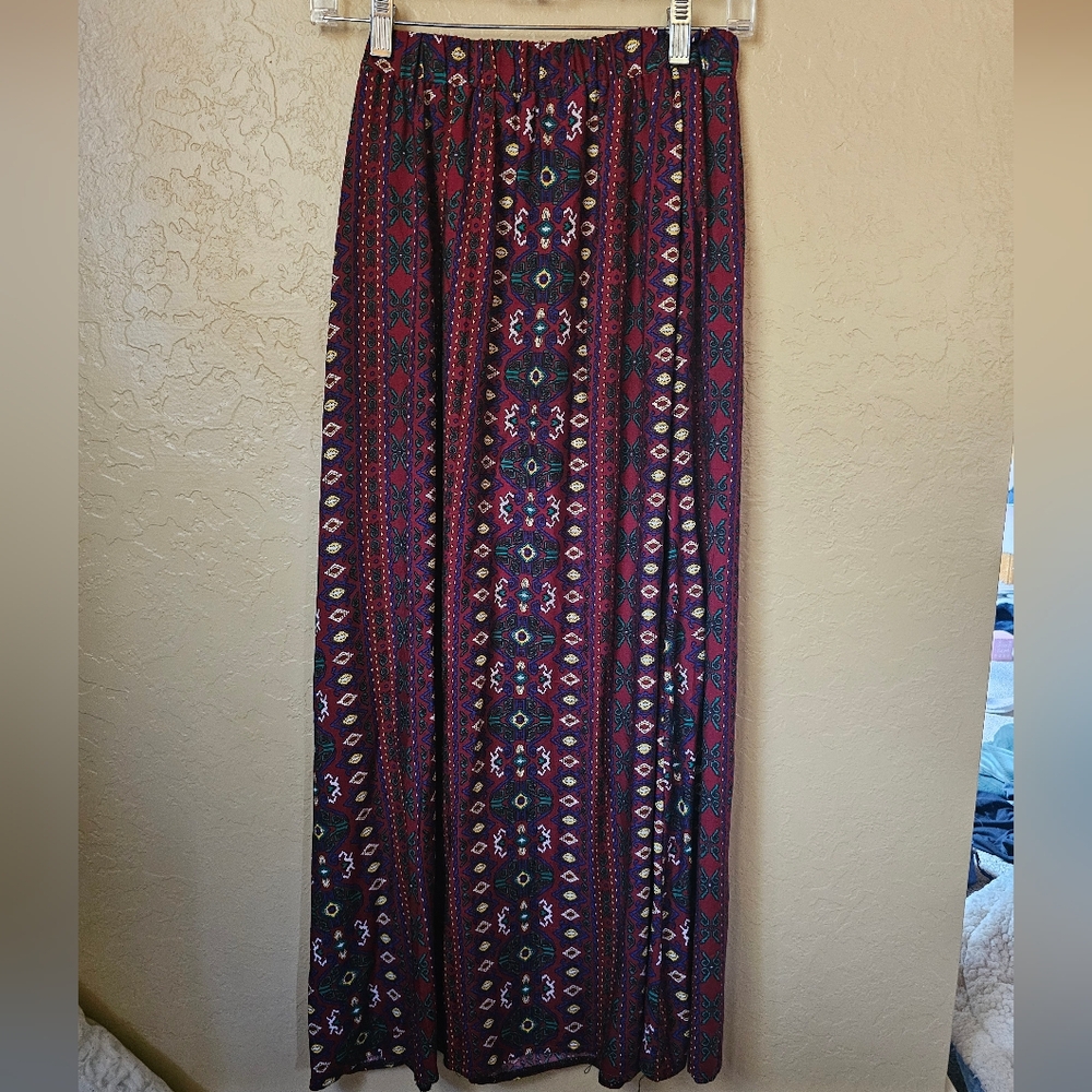 Burgundy Patterned Maxi Skirt